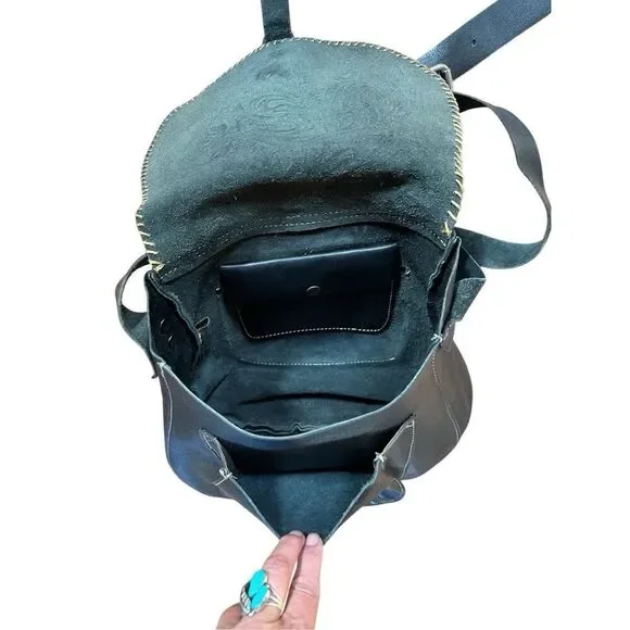 Patricia Nash Barcelona Black Tooled Leather Large Crossbody Saddle Bag Purse - Picture 8 of 15